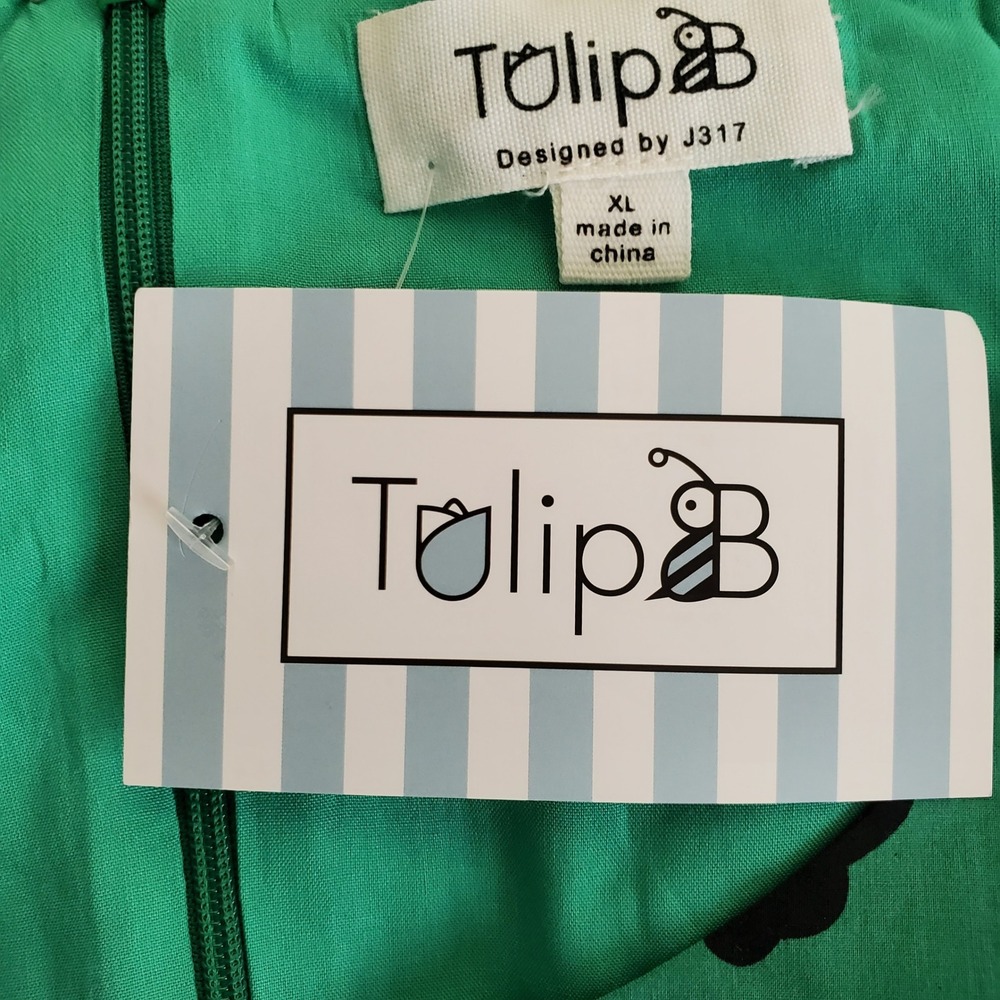 Tulip B Women XLarge Green Floral Sleeveless Fit and Flare Dress Pockets MDJD630 - Picture 7 of 10